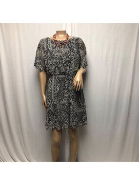 Myan Dress Womens Size Large Black White Open Back Sheer Flutter Sleeves
